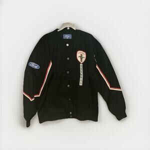 Men’s Ford Road Trip Mustang Car Logo Black Bomber Jacket SZ XL NWT